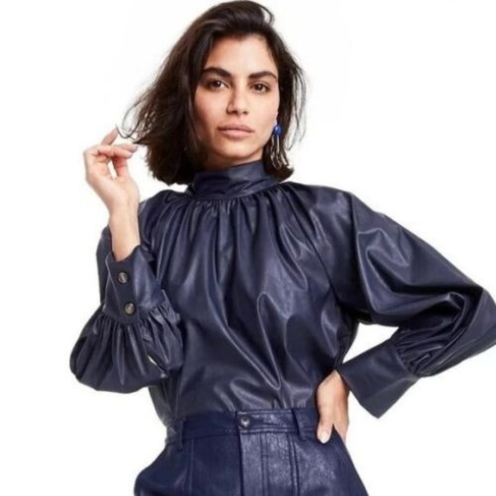 Women's Long Sleeve Faux Leather Tie Back Top - Rachel Comey x Target Navy Small